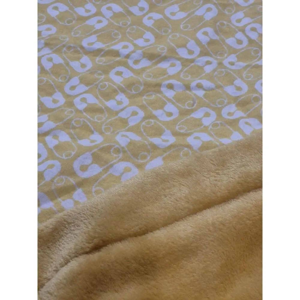 Handmade Flannel & Fleece Baby Blanket – Mustard Yellow Safety Pin Print
